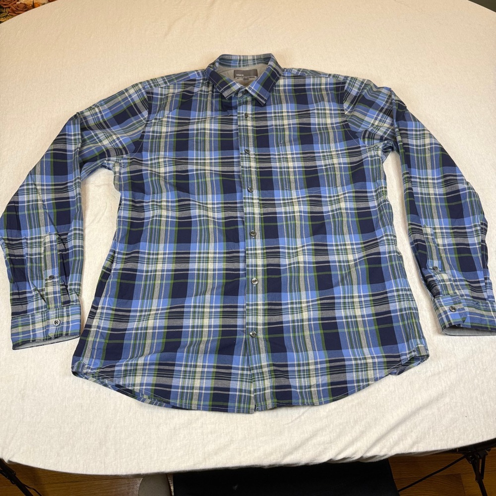 Vince‎ Plaid Button Down Shirt Men's XL Blue Green Long Sleeve Casual Top